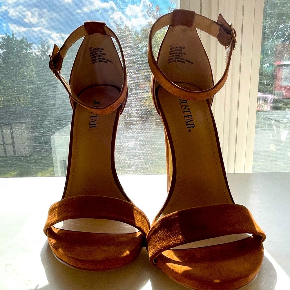 ❤️ Suede Nude Sandals, justfab 7.5 and 4" heel